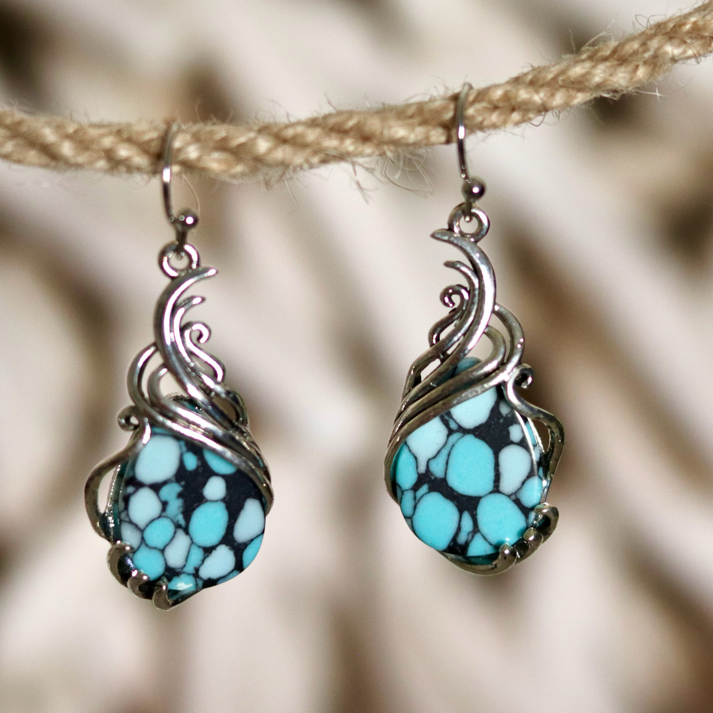 Turquoise Teardrop Swirl Earrings – Artistic Elegance