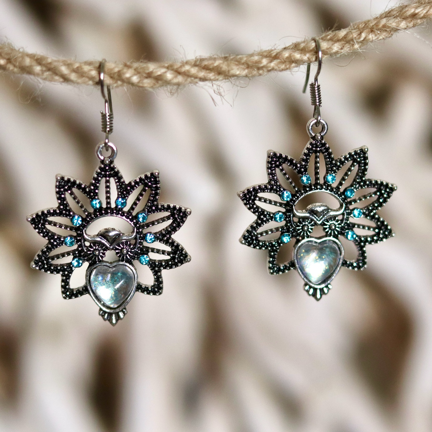 Floral Burst Earrings – Intricate Design with Turquoise Accents