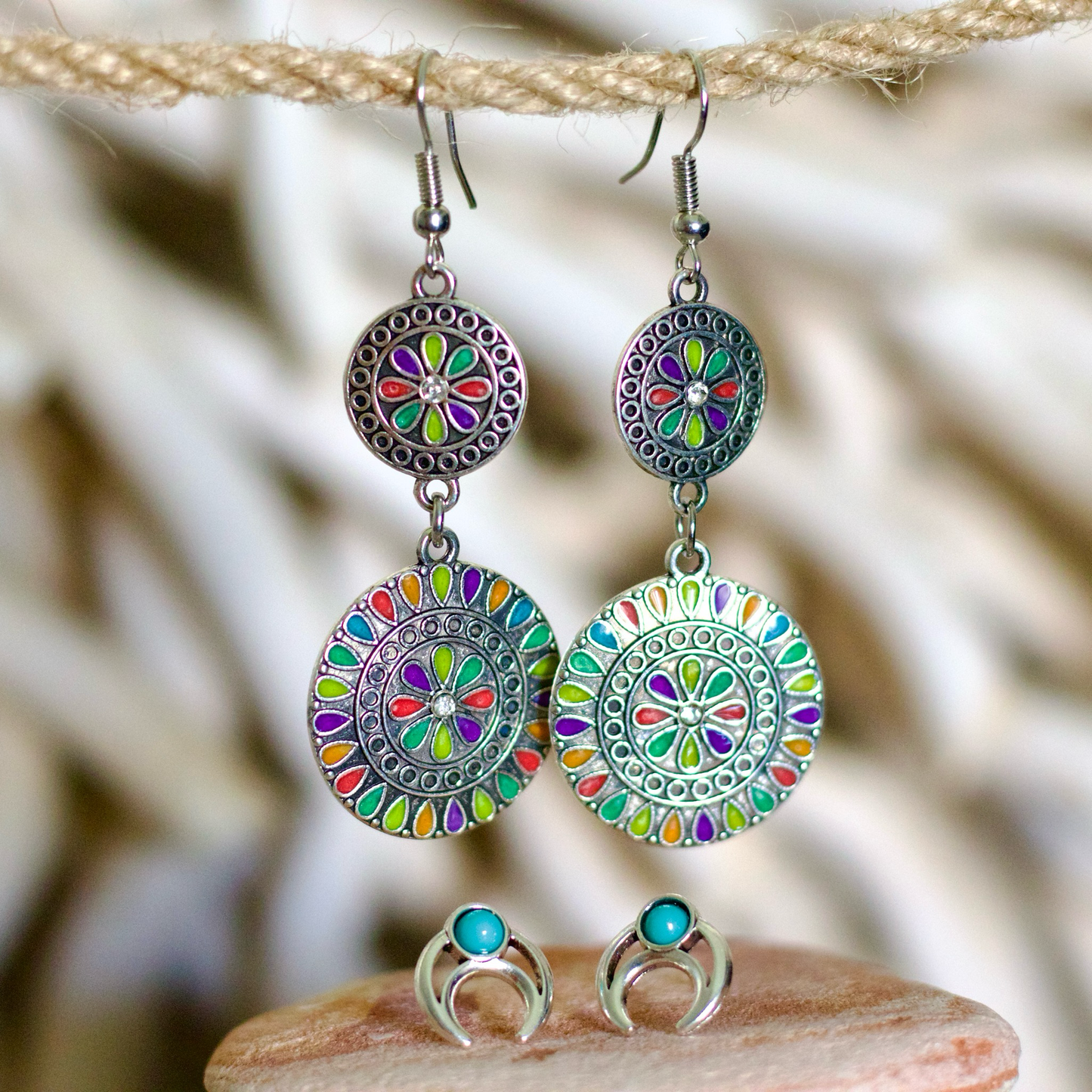 Colourful Mandala Earring Set – Bold & Radiant