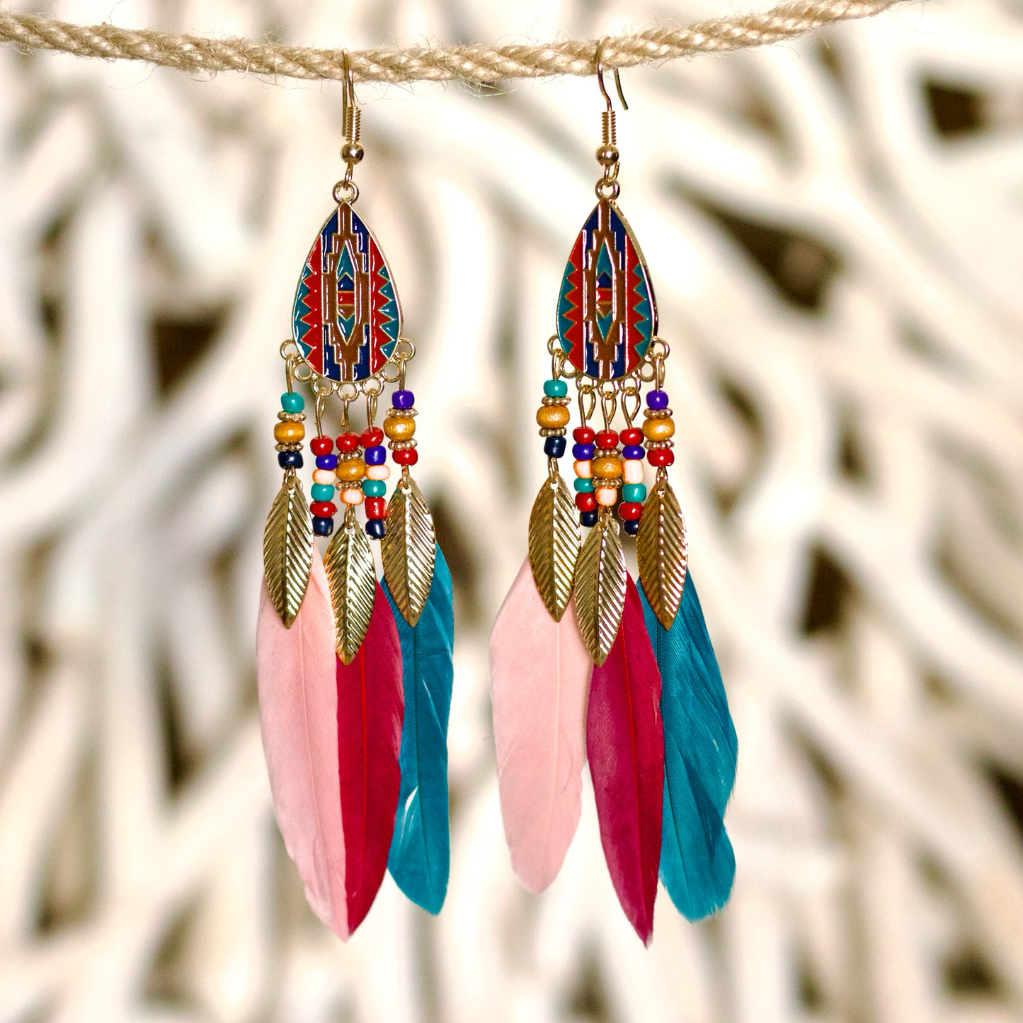 Boho Feathered Dreamcatcher Earrings – Vibrant & Free-Spirited