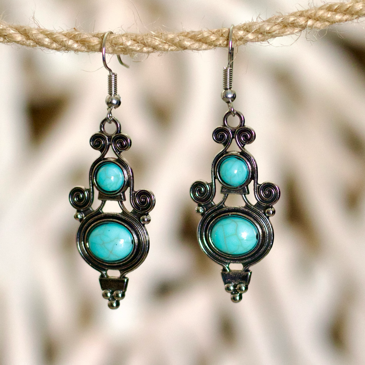 Boho Turquoise Charm Drop Earrings – Vintage Elegance