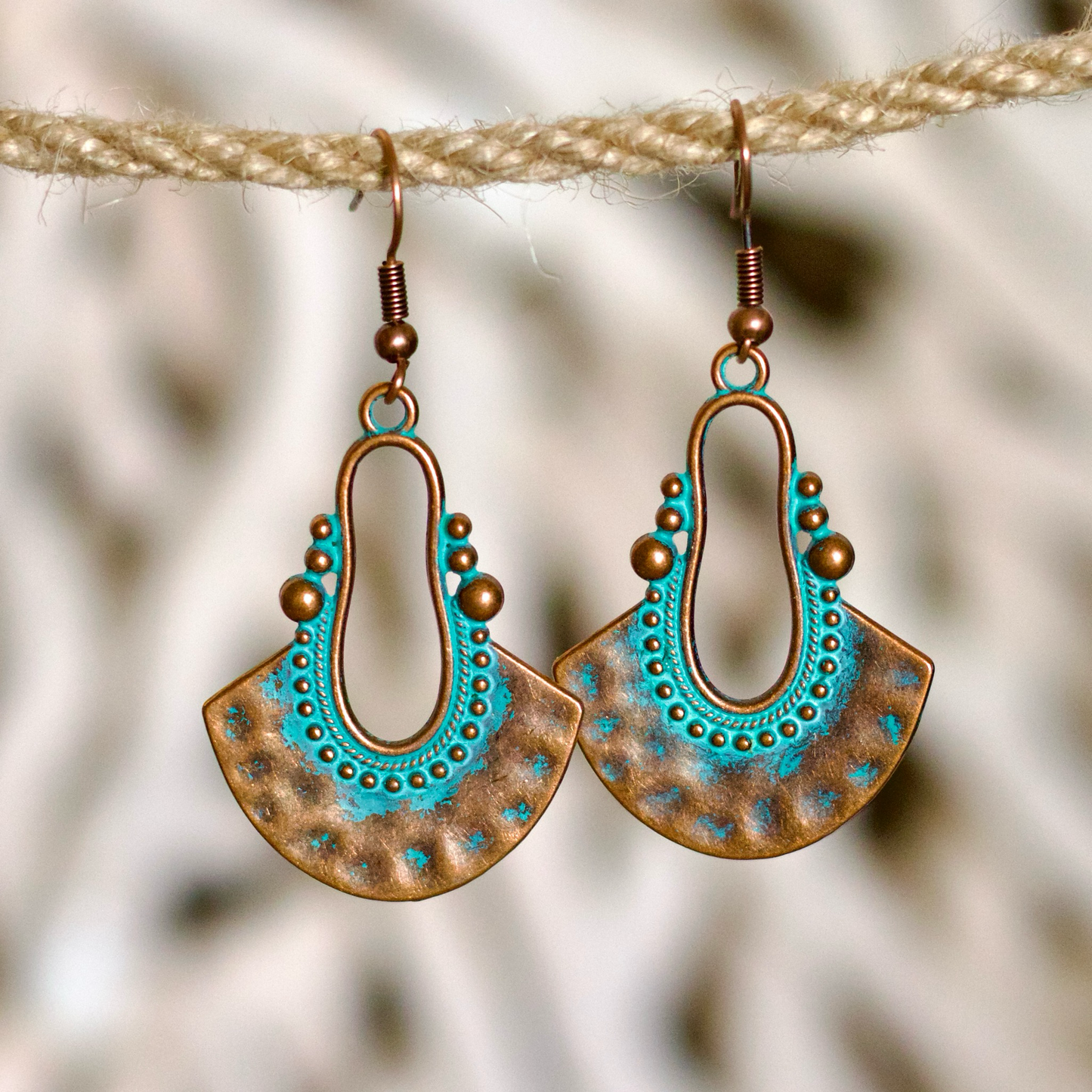 Bohemian-style fan-shaped dangle earrings