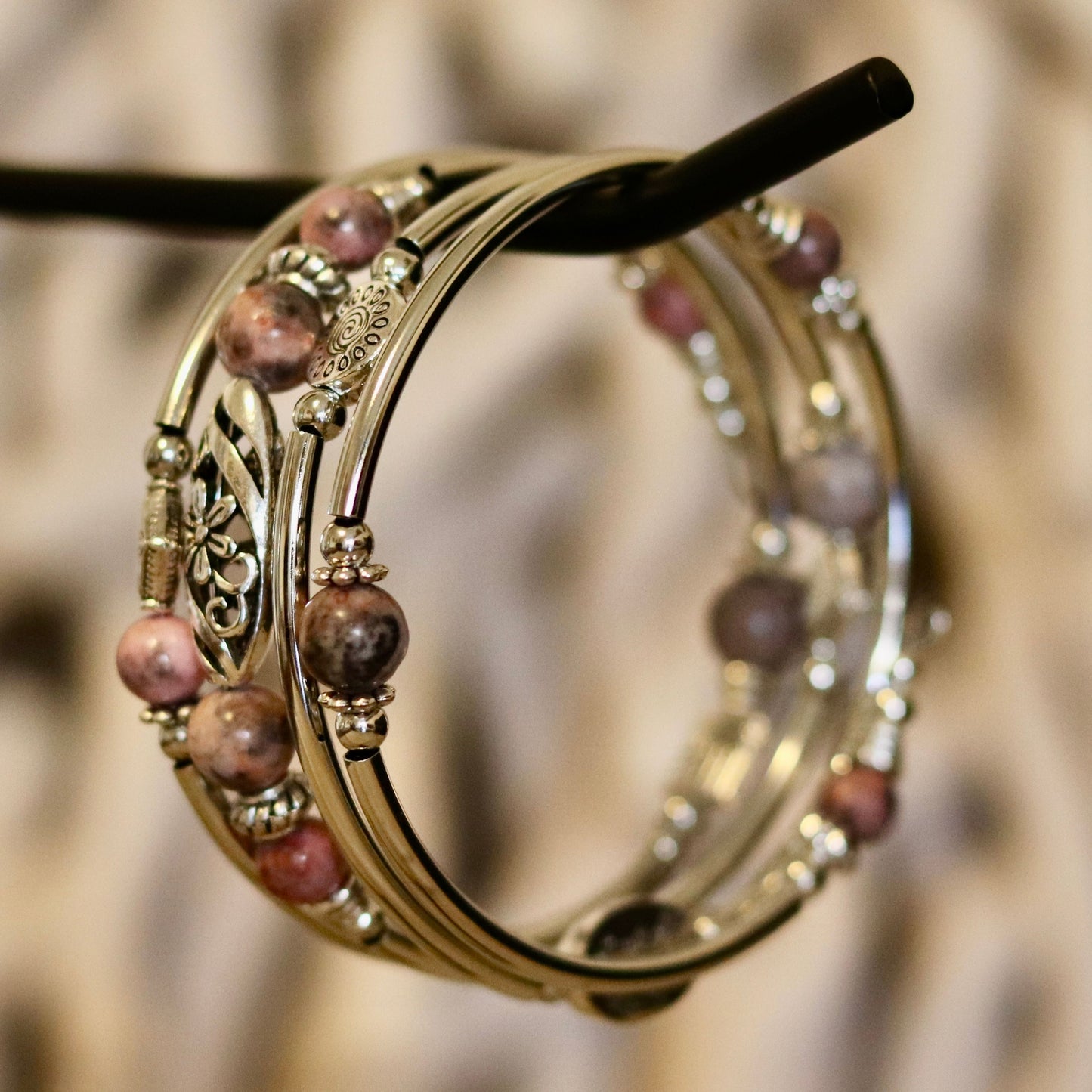 Earthy Rose Rhodonite Layered Bracelet – Warm & Grounding