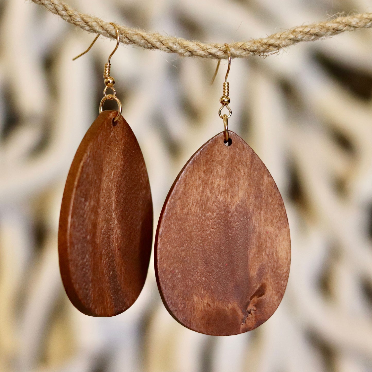 Rustic Wooden Teardrop Earrings – Simple & Earthy