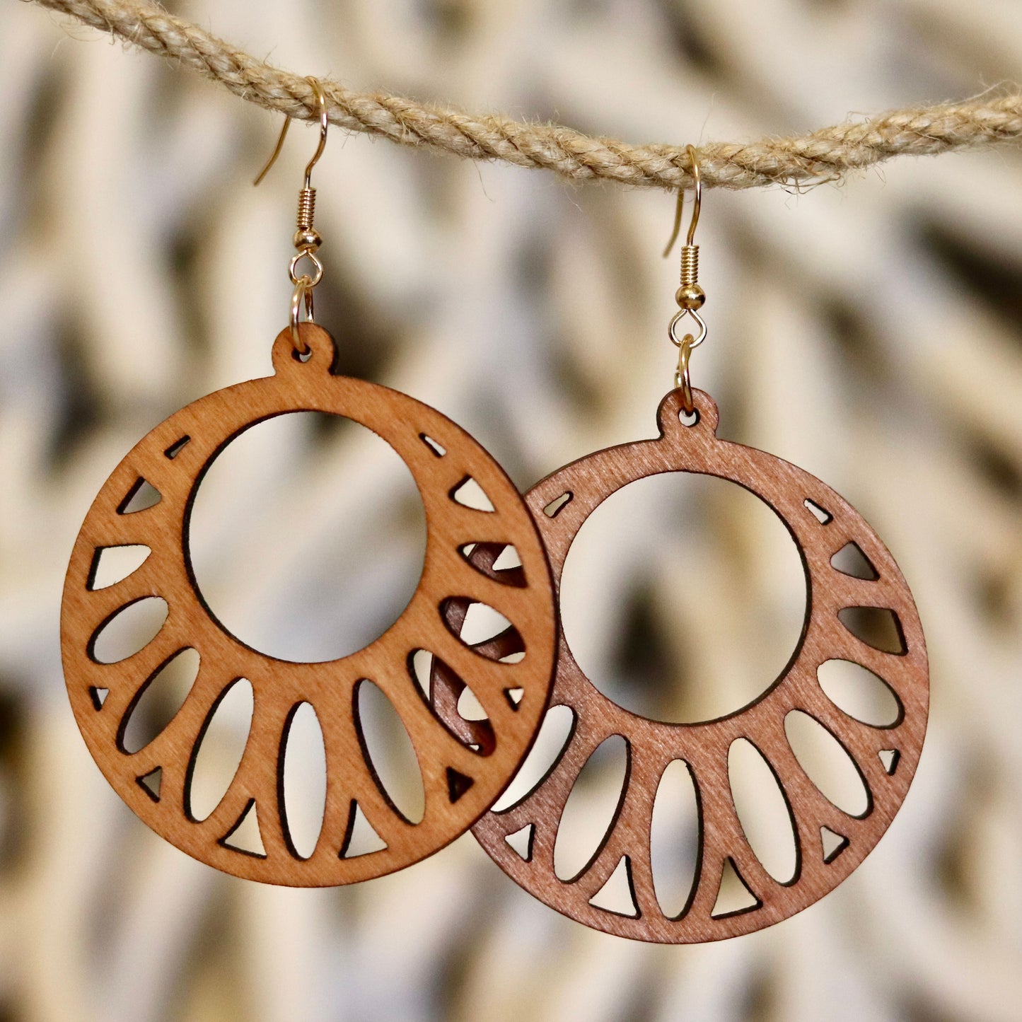 Sunburst Wooden Hoop Earrings – Bold & Bohemian