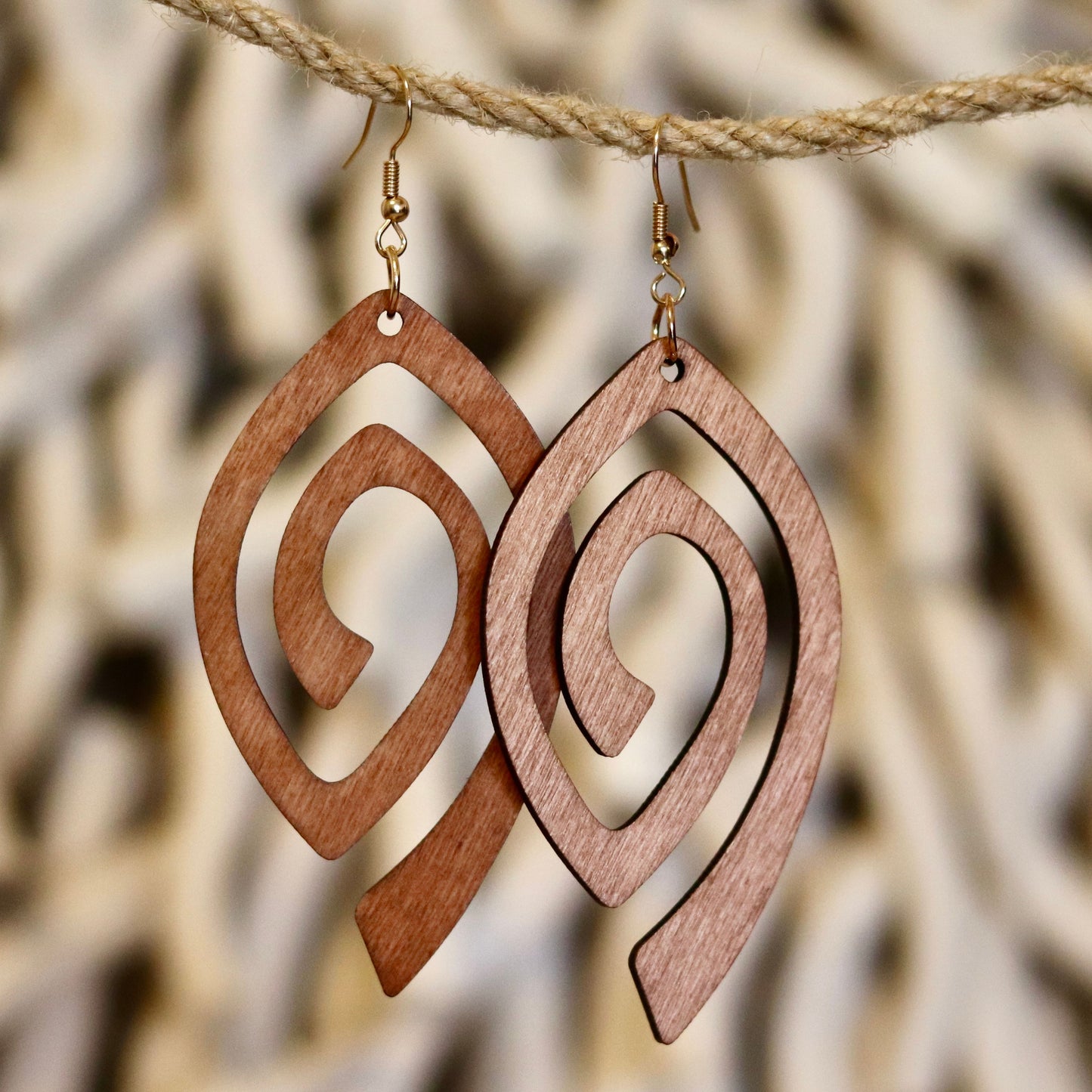 Abstract Wooden Swirl Earrings – Artistic & Lightweight