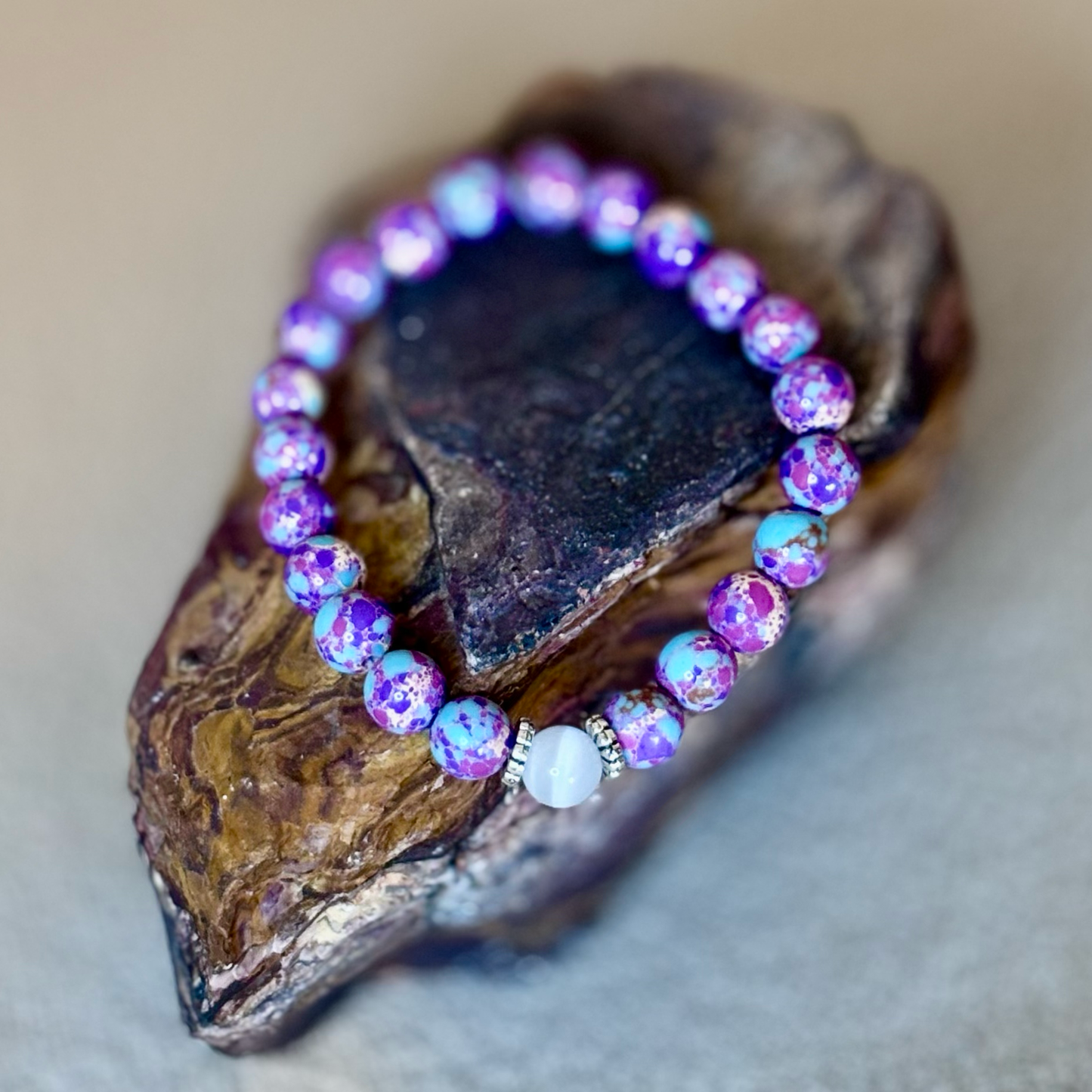 Purple Fire Agate Beaded Bracelet