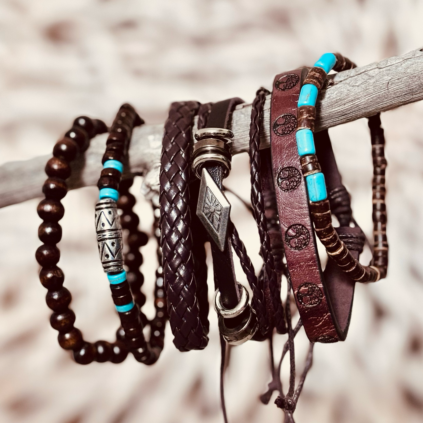 Nomad Spirit Leather Bracelet Set – Rustic Boho Charm