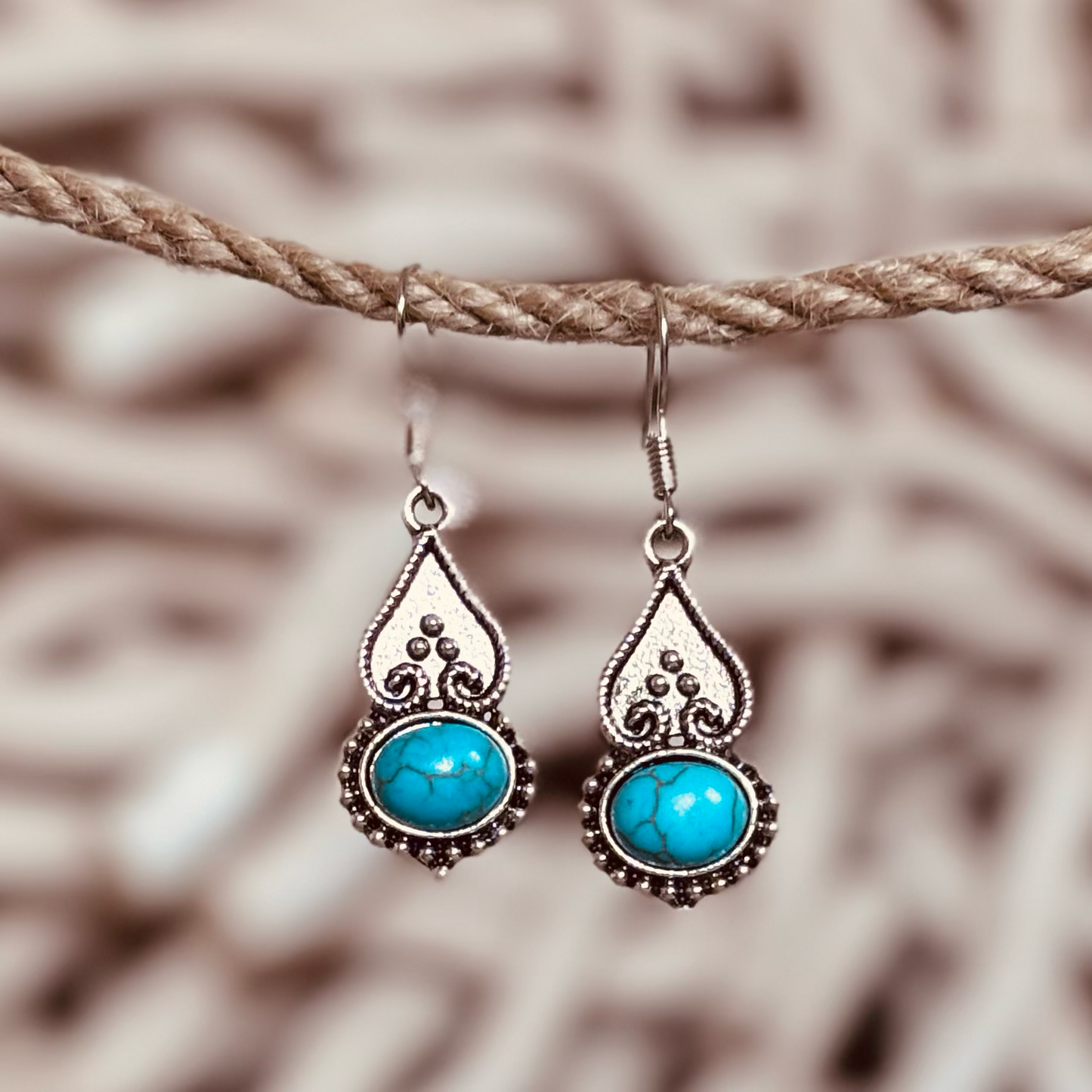 Boho Silver & Turquoise Drop Earrings – Bohemian Elegance