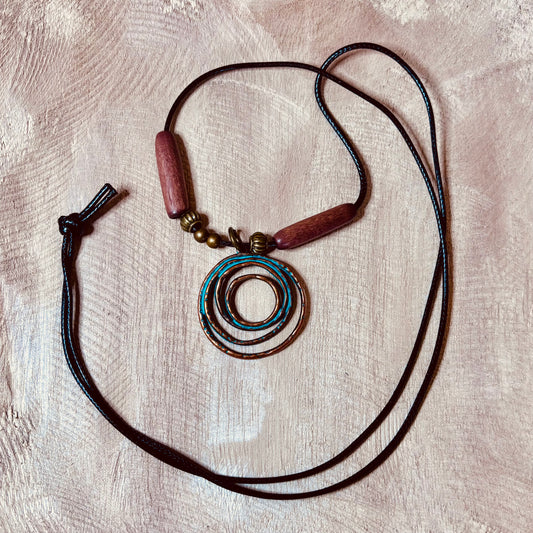 Boho Circles and Wood Pendant Necklace