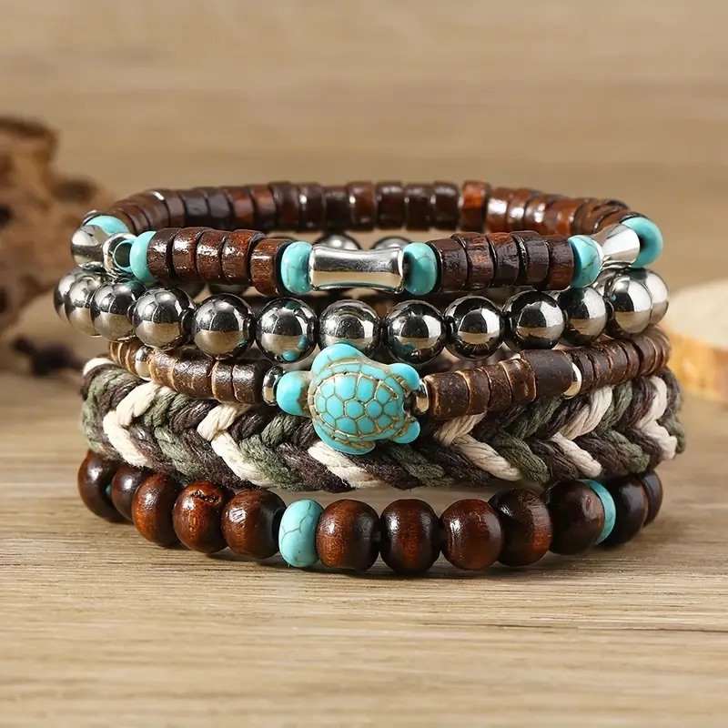 Turquoise Sea Turtle Boho Bracelet Stack Set