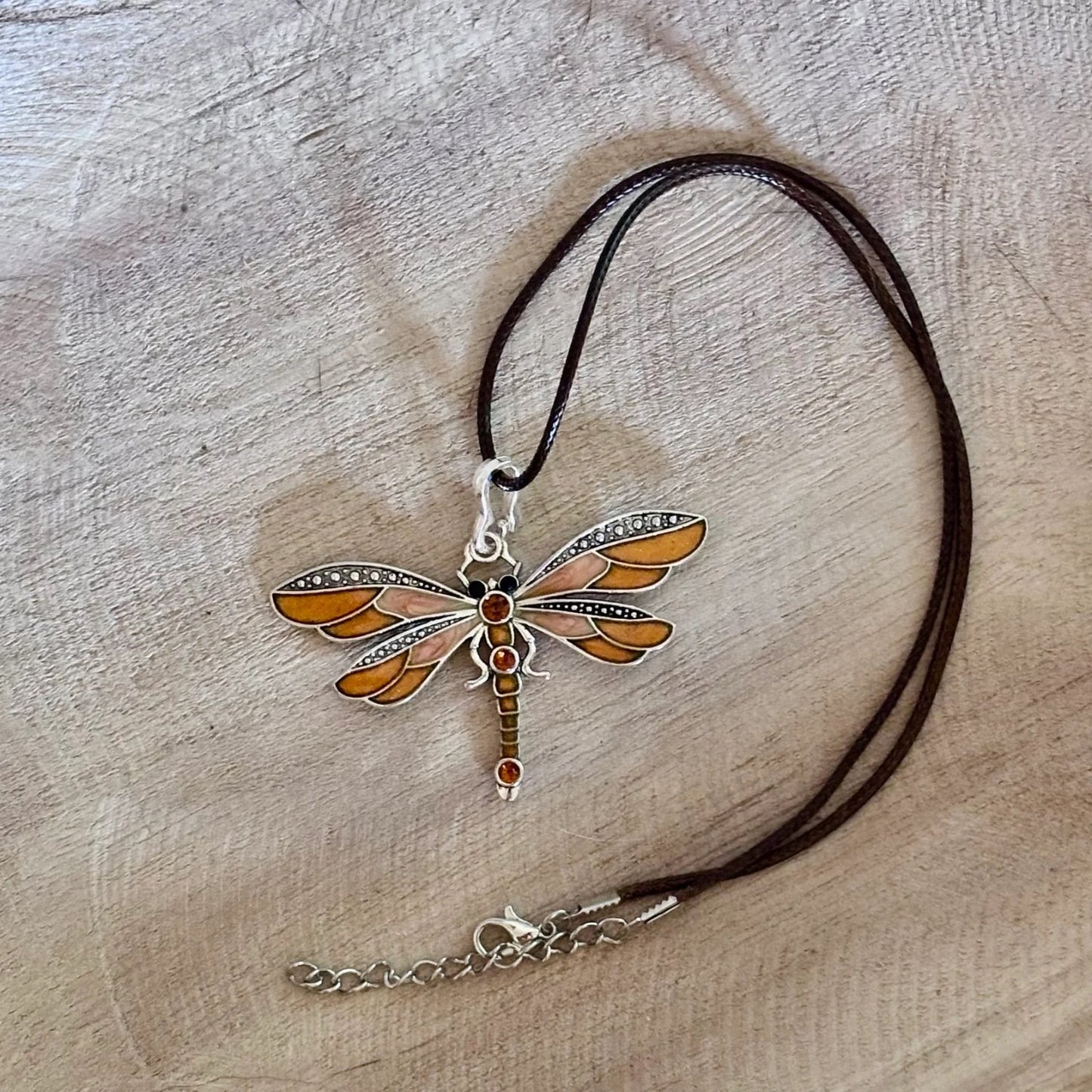 Amber Dragonfly Pendant Necklace With Garnet