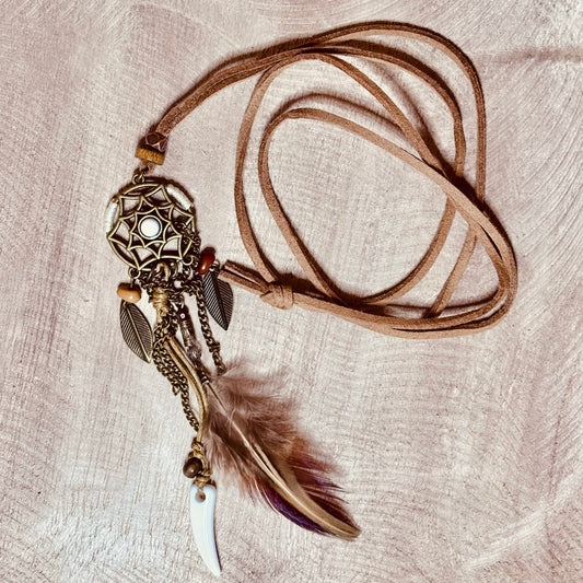 Earthbound Dreamcatcher Suede Necklace – Boho & Enchanting