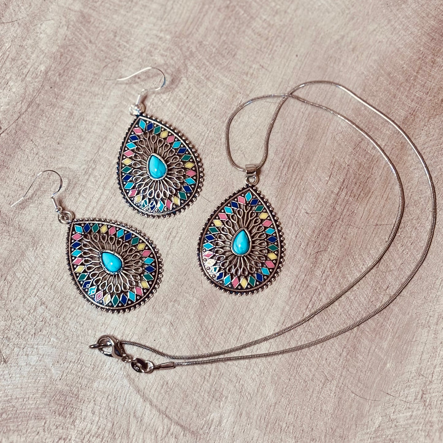 Boho Mosaic Teardrop Jewellery Set – Colourful & Bold