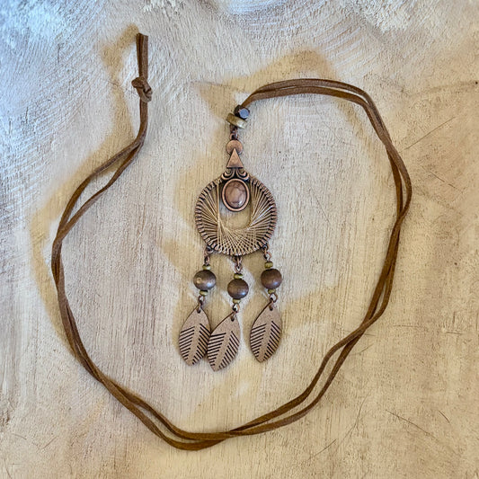 Spirit Leaf Pendant – Earthy Bronze & Tribal Energy