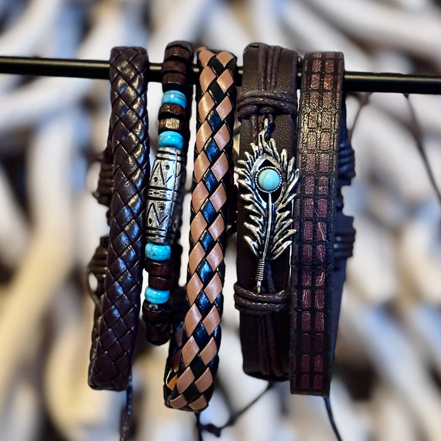Featherstone Leather Stack – Tribal Marks & Turquoise Energy