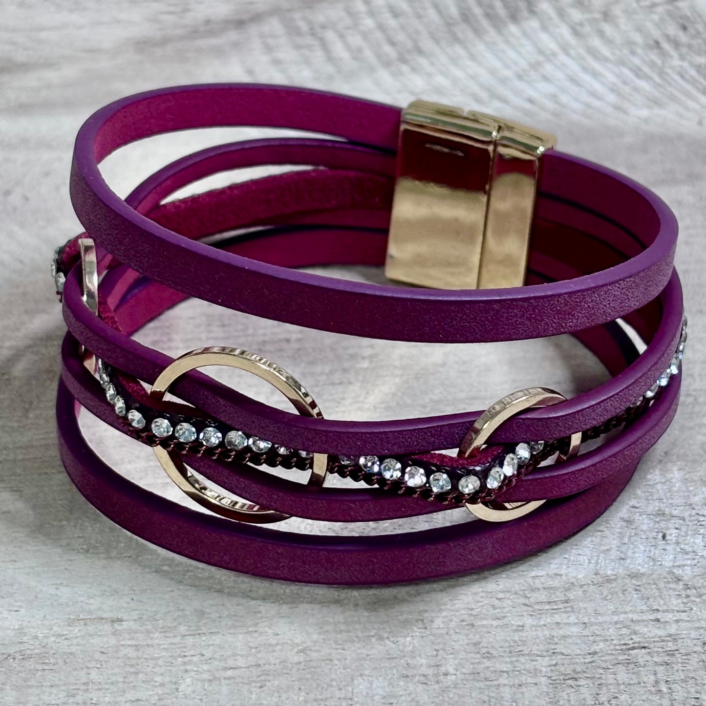 Crimson Glow Cuff – Bold Sparkle with Sleek Silver Accents