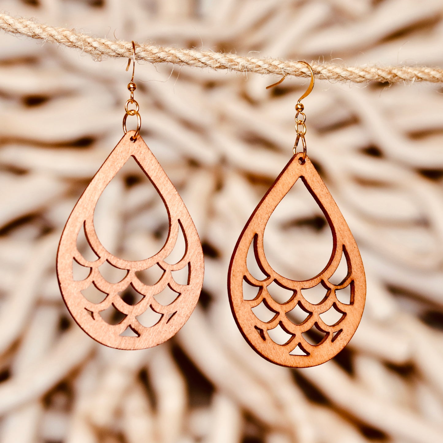 Golden Breeze Wooden Earrings – Elegant & Flowing
