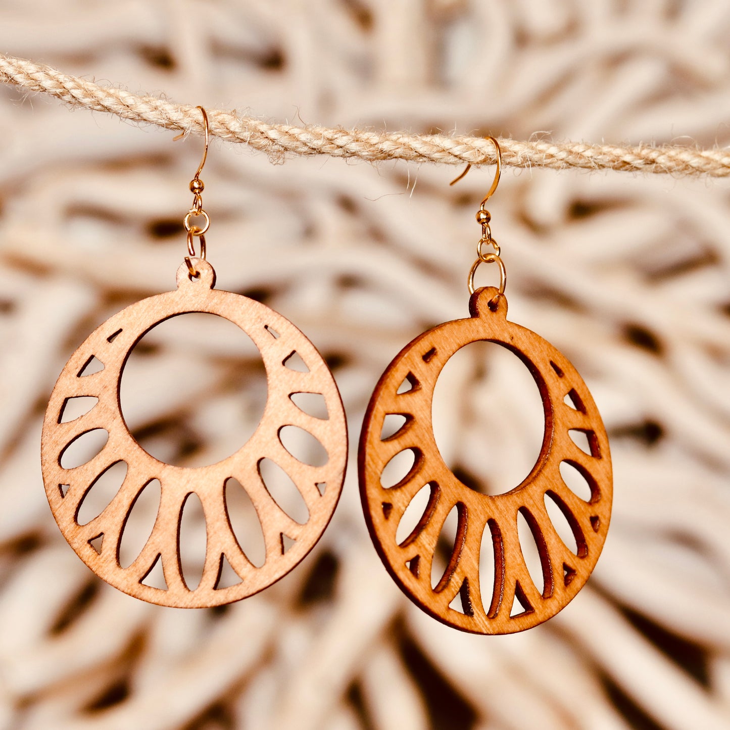 Sunburst Wooden Hoop Earrings – Bold & Radiant