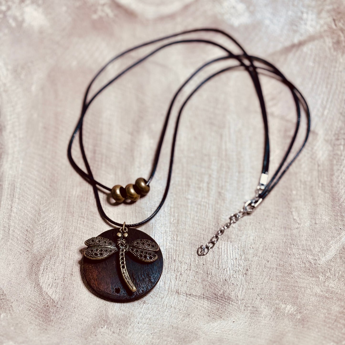 Whispering Wings Necklace – Dragonfly on Wood