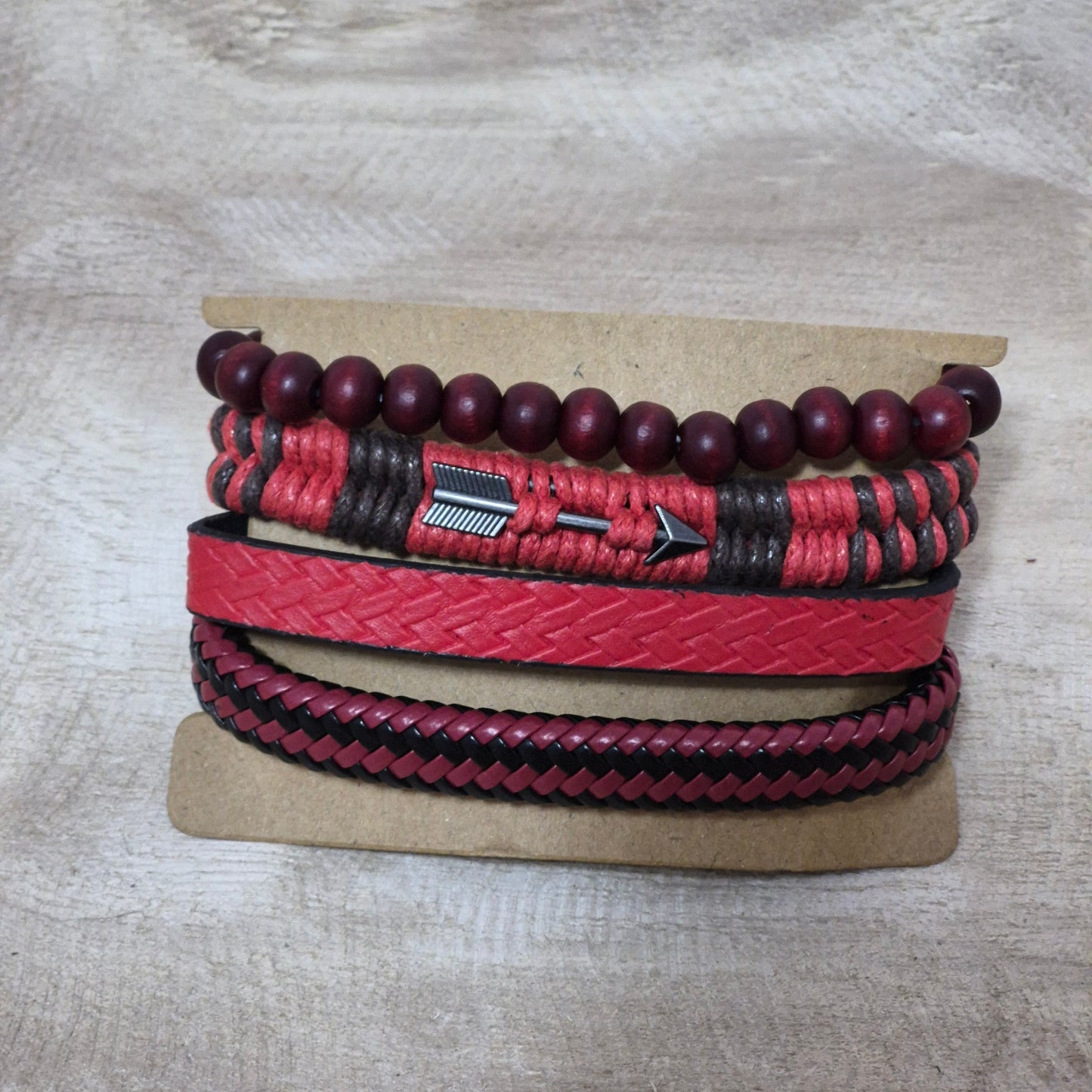 Crimson Trail Bracelet Set – Bold, Textured & Adventurous
