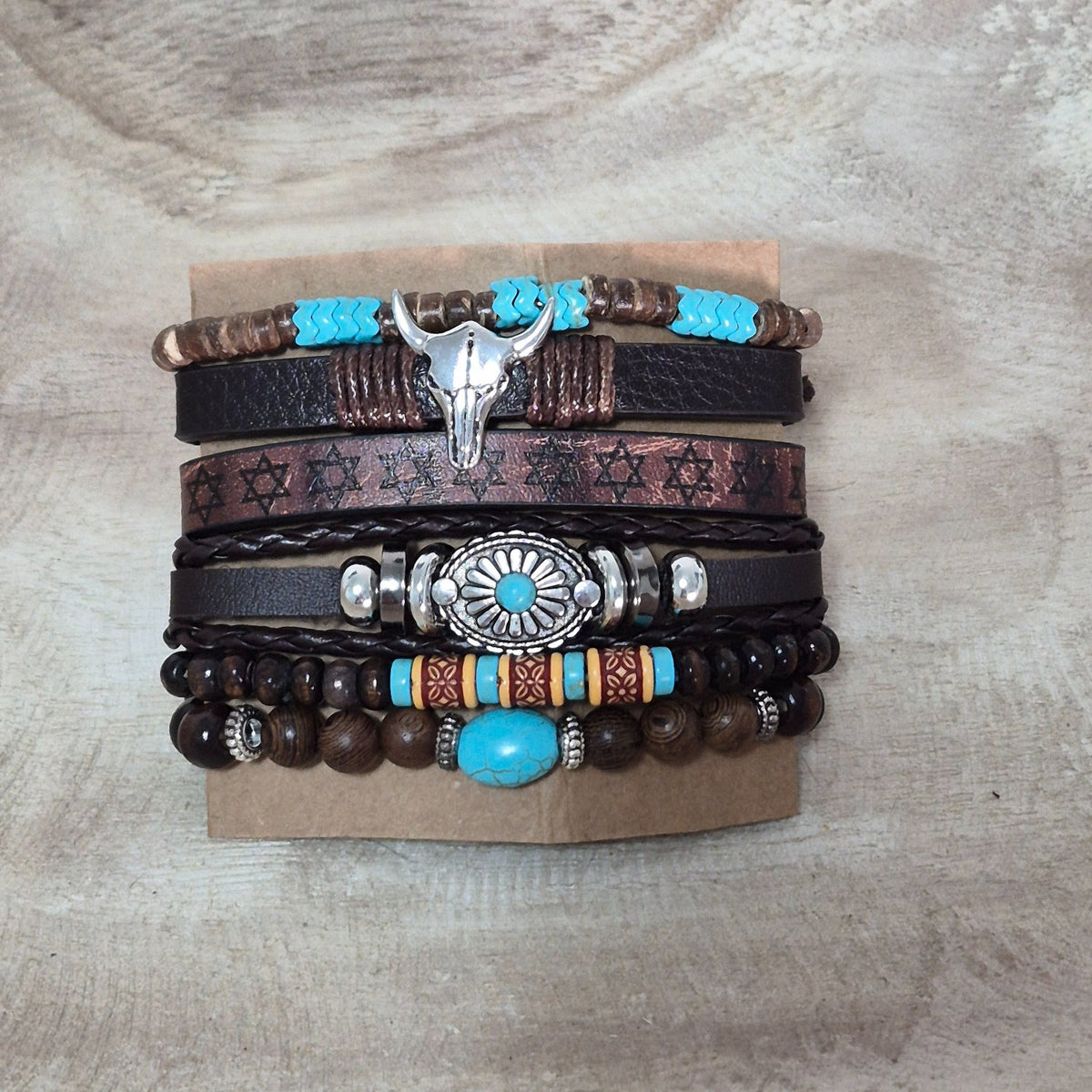 Southwestern Spirit Bull Skull Stacking Bracelet Set