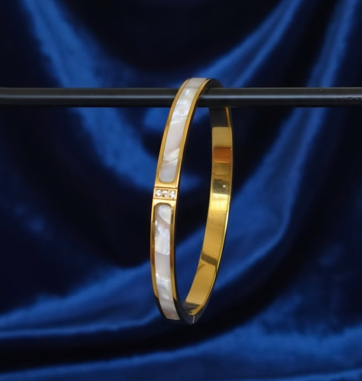 Gold Bangle With Mother Of Pearl And Crystal Detail