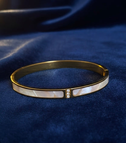 Gold Bangle With Mother Of Pearl And Crystal Detail