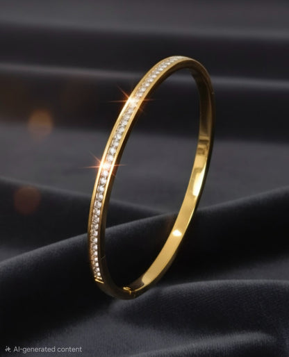 Gold Bangle With Crystal Pavé Diamond Row (Copy)