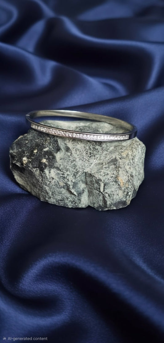 Crystal Channel Bangle Silver Bracelet