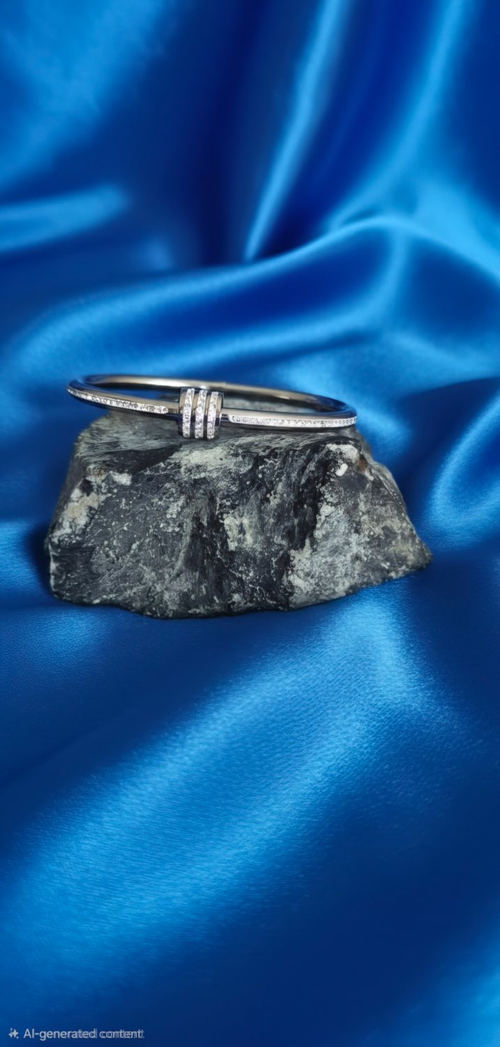 Crystal Nail Bangle Bracelet In Silver