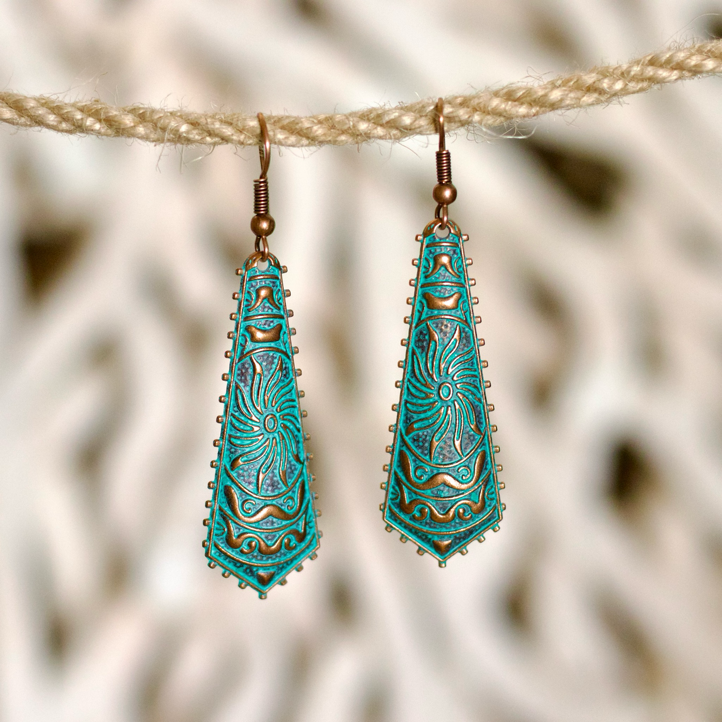 Bohemian-style elongated teardrop earrings