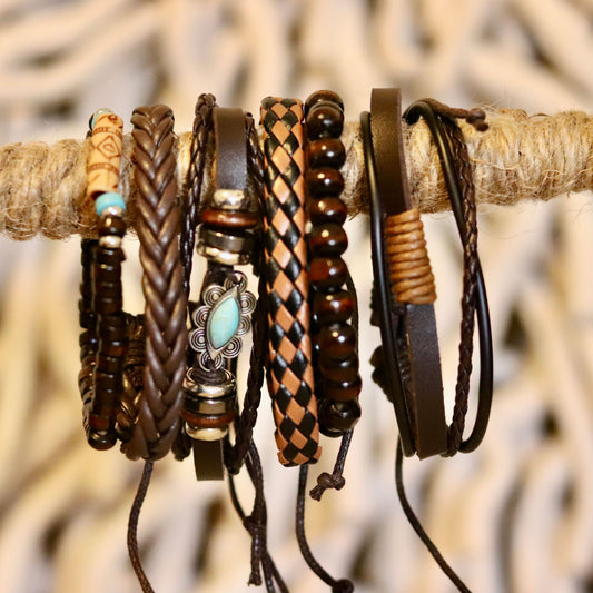 Rustic Leather Bracelet Set – Boho Rebel Vibes