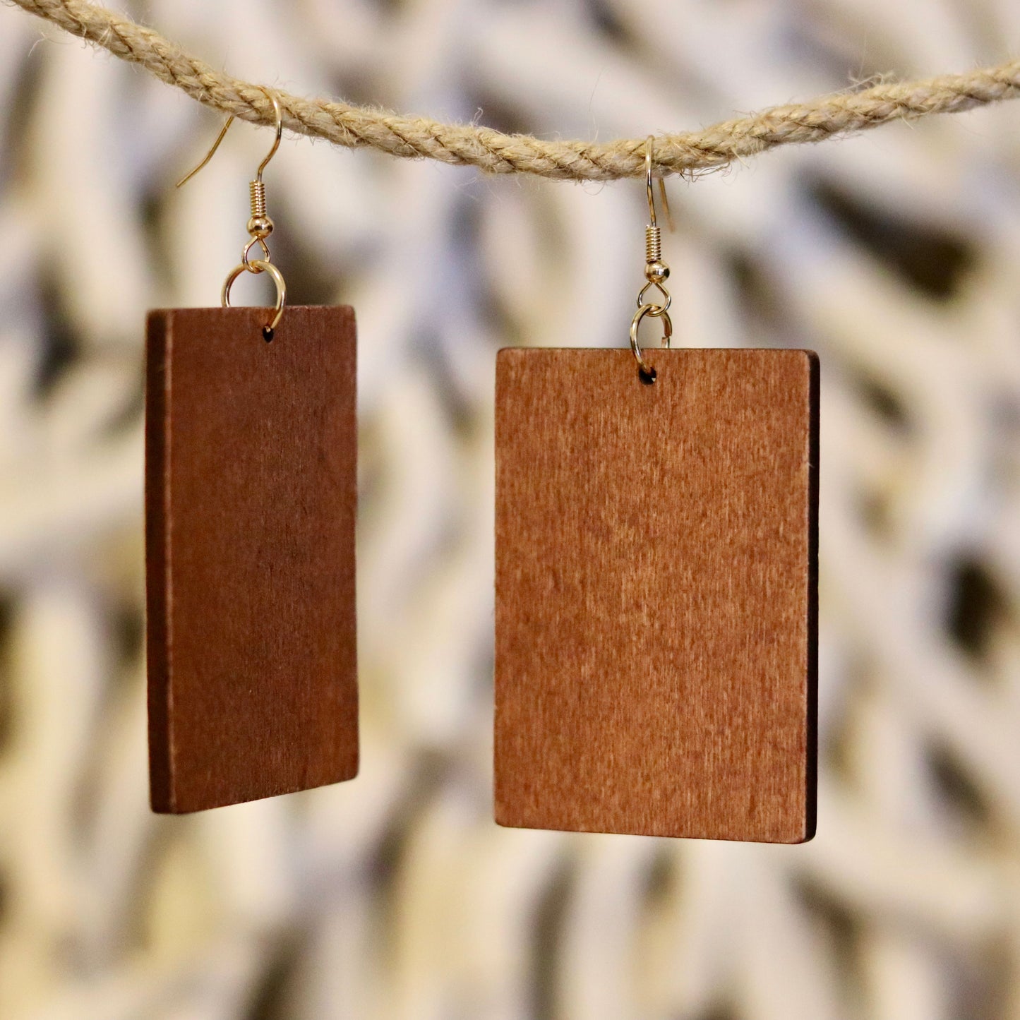 Minimalist Wooden Rectangle Earrings – Bold & Natural