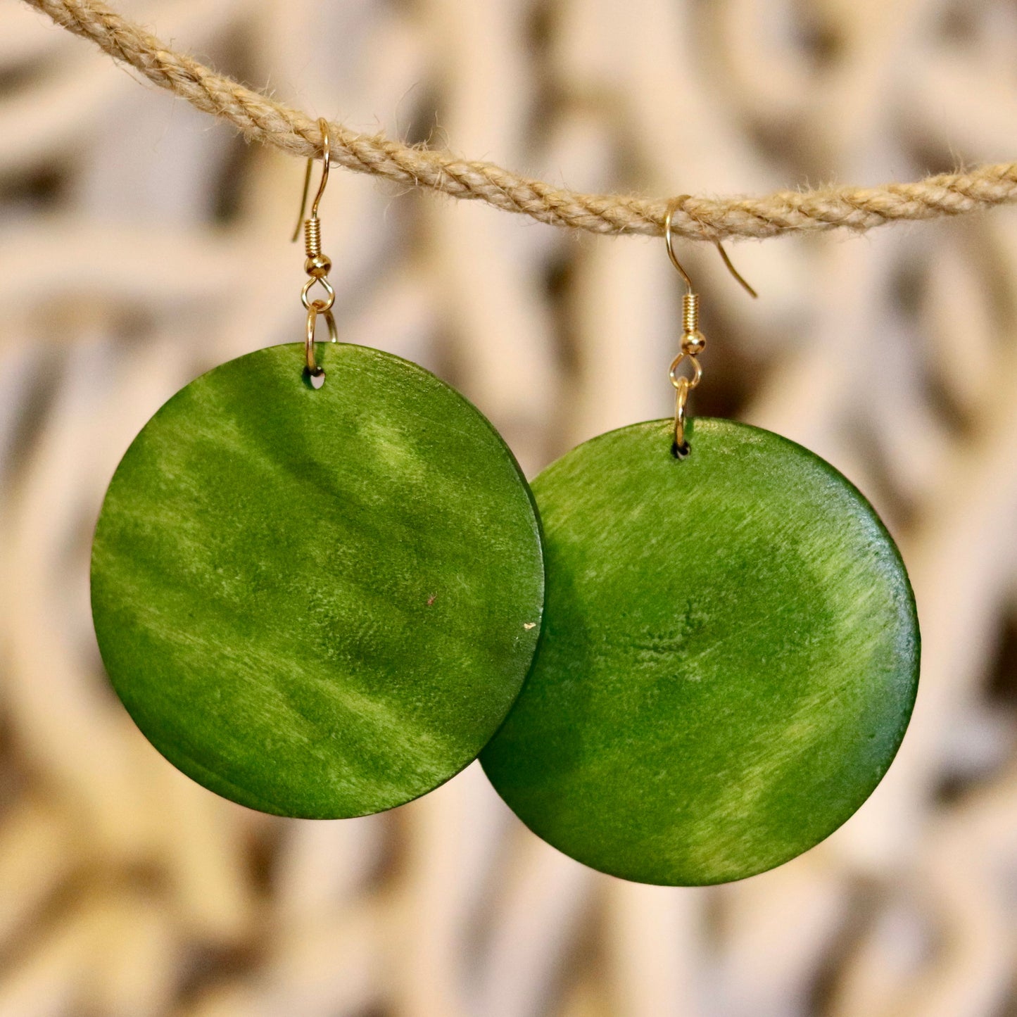 Green Wooden Circle Earrings – Bold & Earthy