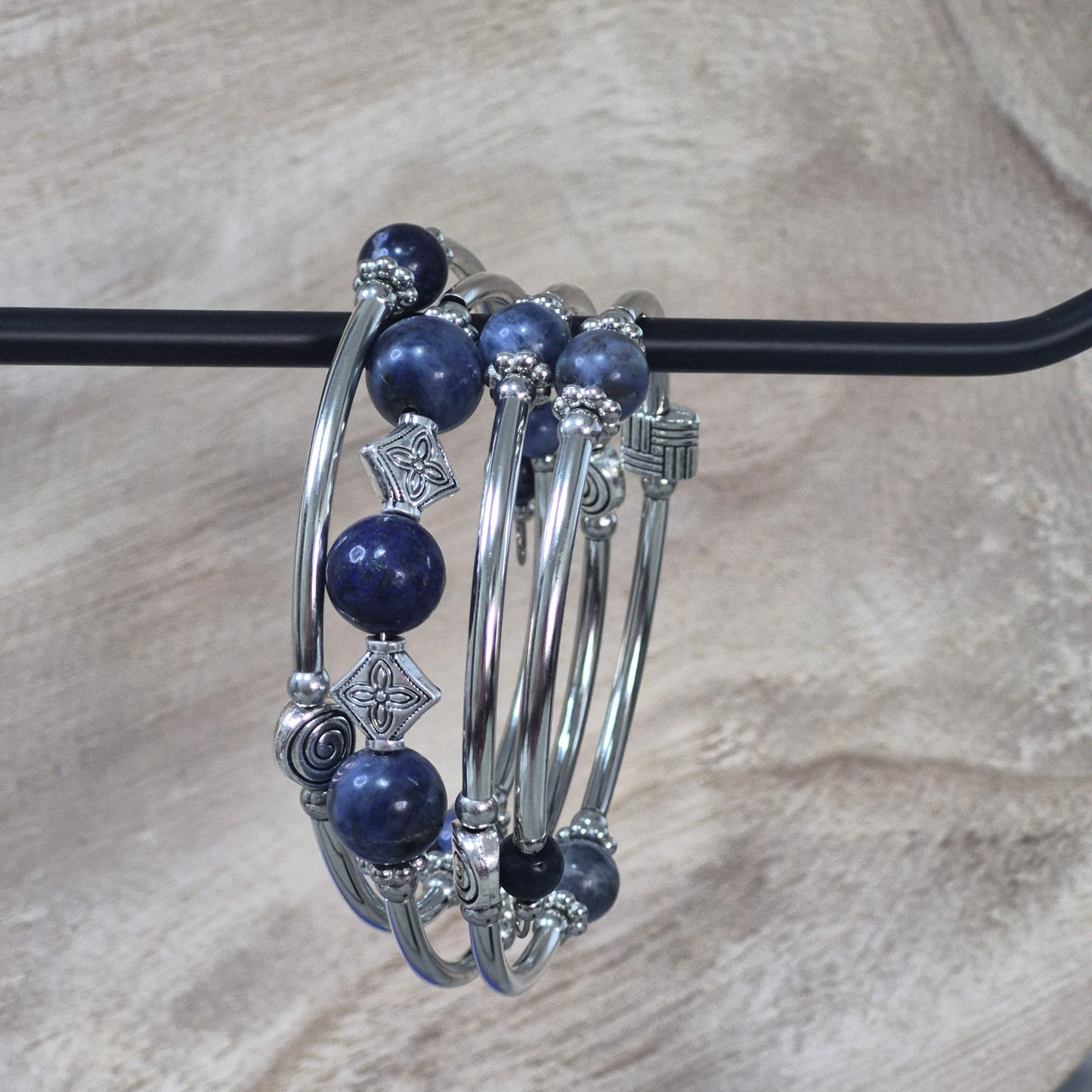 Midnight Sodalite Layered Bracelet – Deep Blues & Silver Harmony