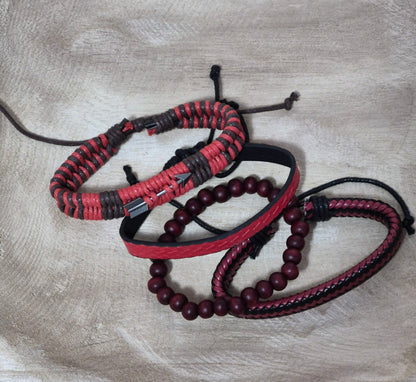 Crimson Trail Bracelet Set – Bold, Textured & Adventurous
