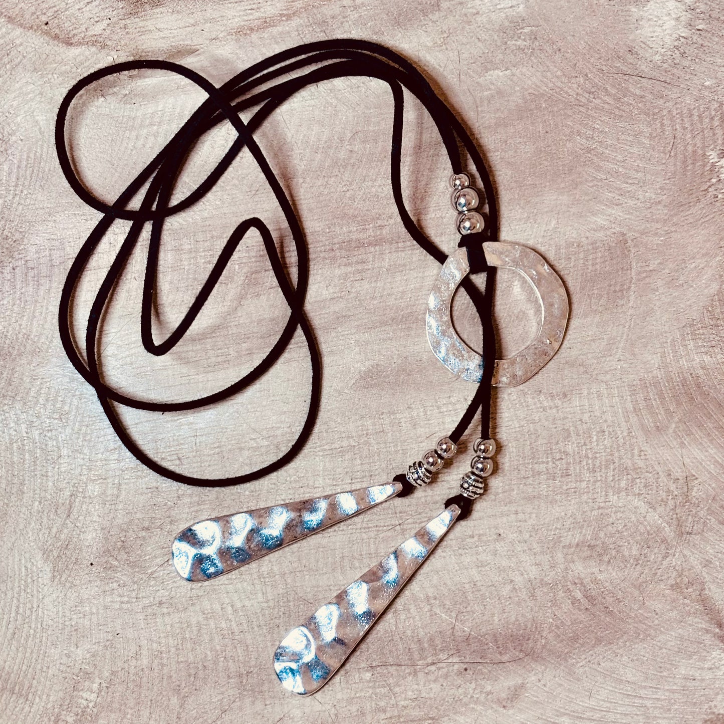 Hammered Silver Circle & Drop Pendant Necklace