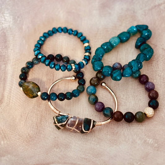 Mystic Lagoon Bangle & Bead Set - Calm & Radiant
