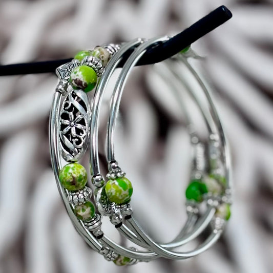 Green Emperor Stone Bangle – Silver Radiance with Nature’s Glow
