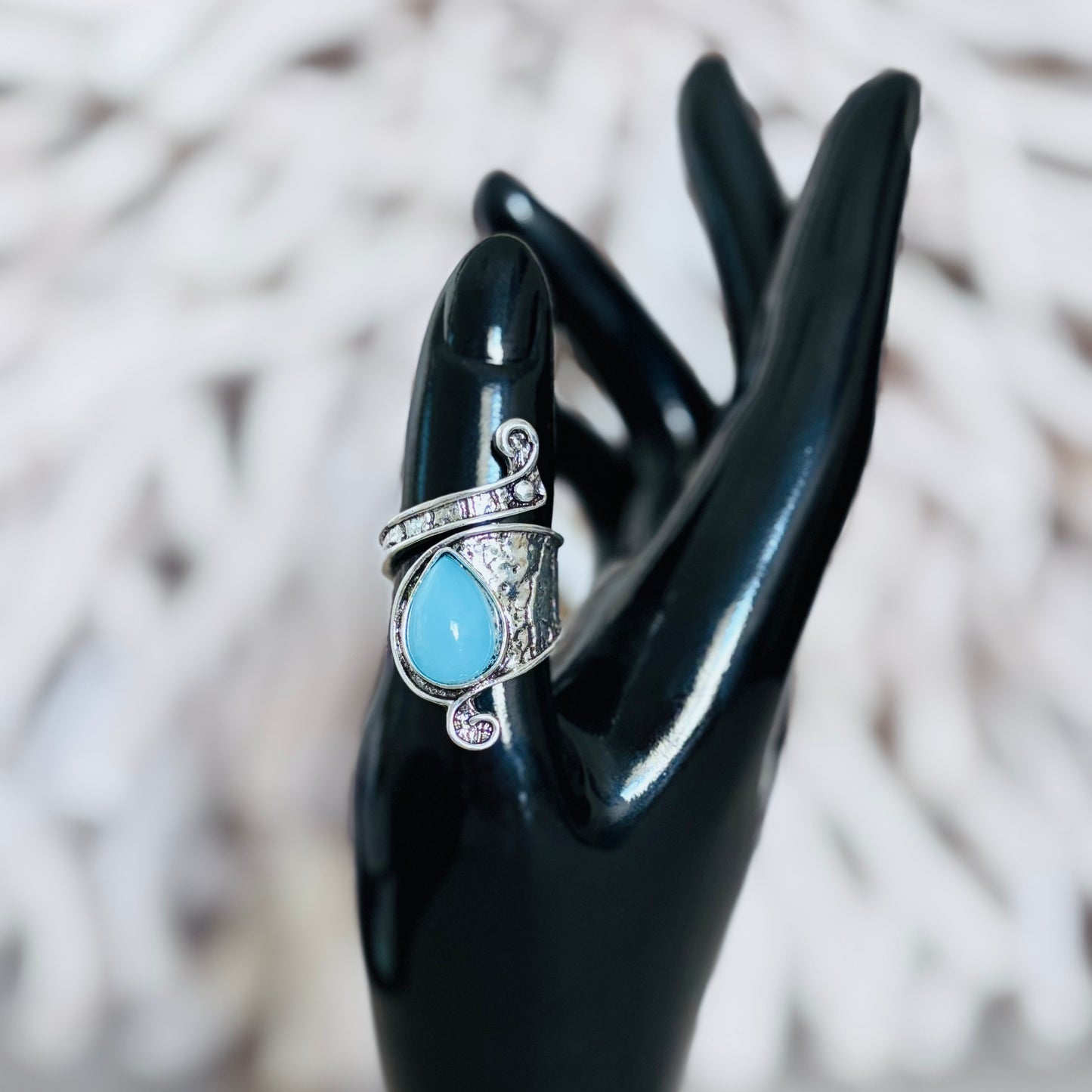 Silver Swirl Design Turquoise Statement Ring