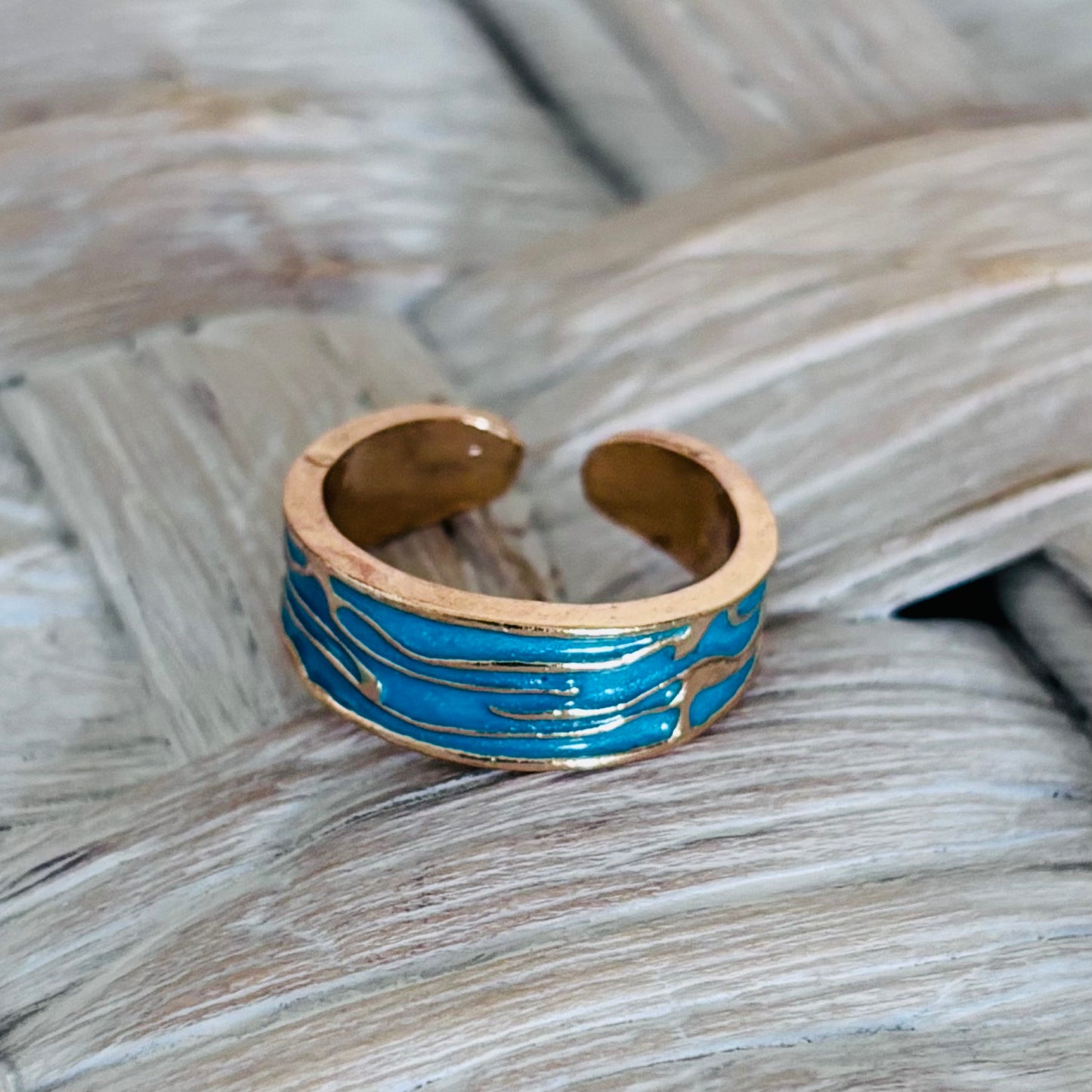 Copper & Turquoise Wave Design Adjustable Ring