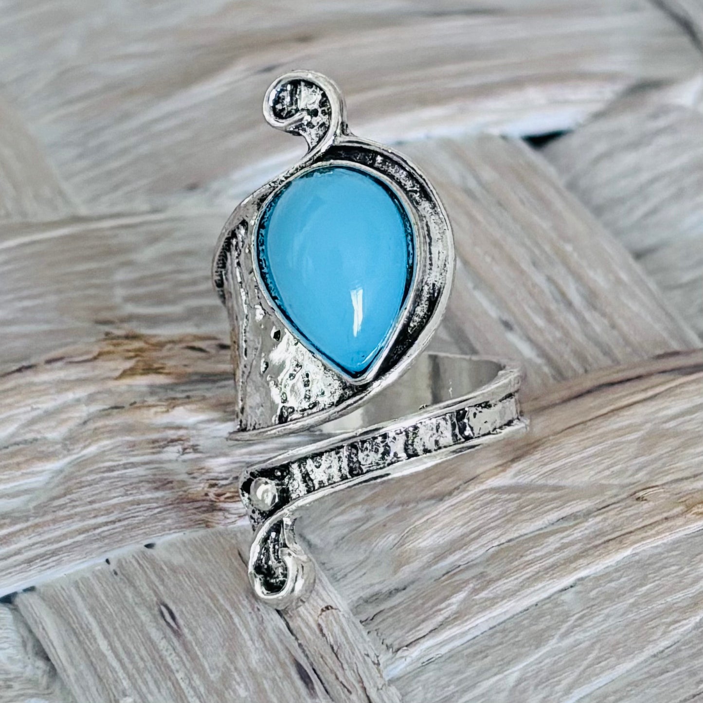 Silver Swirl Design Turquoise Statement Ring