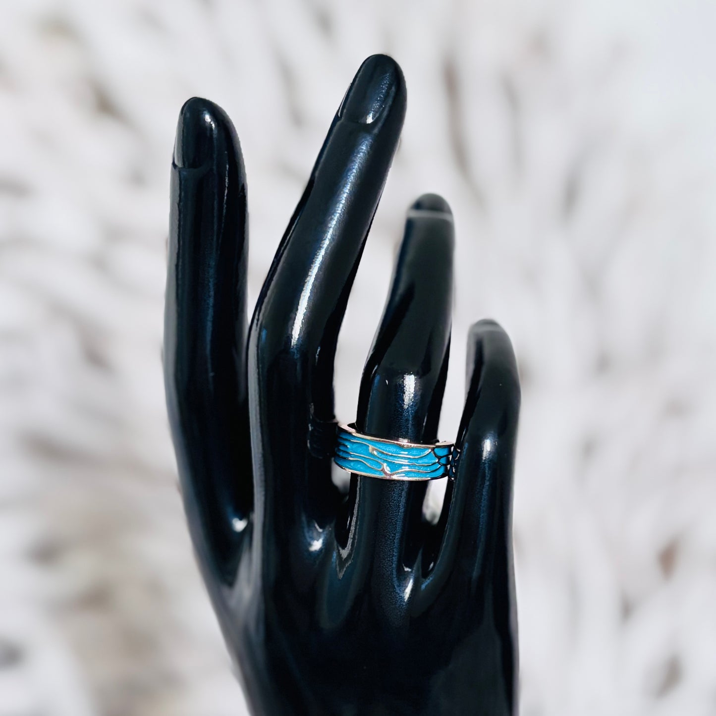 Copper & Turquoise Wave Design Adjustable Ring