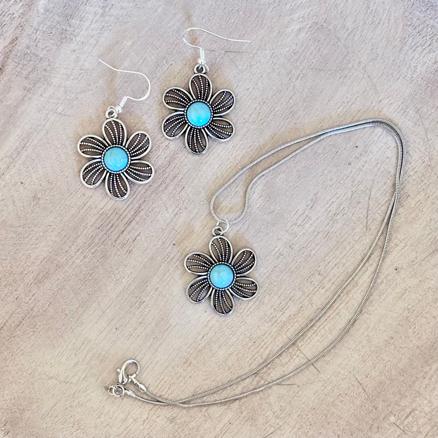 Turquoise Bloom Set – Flower Power in Silver