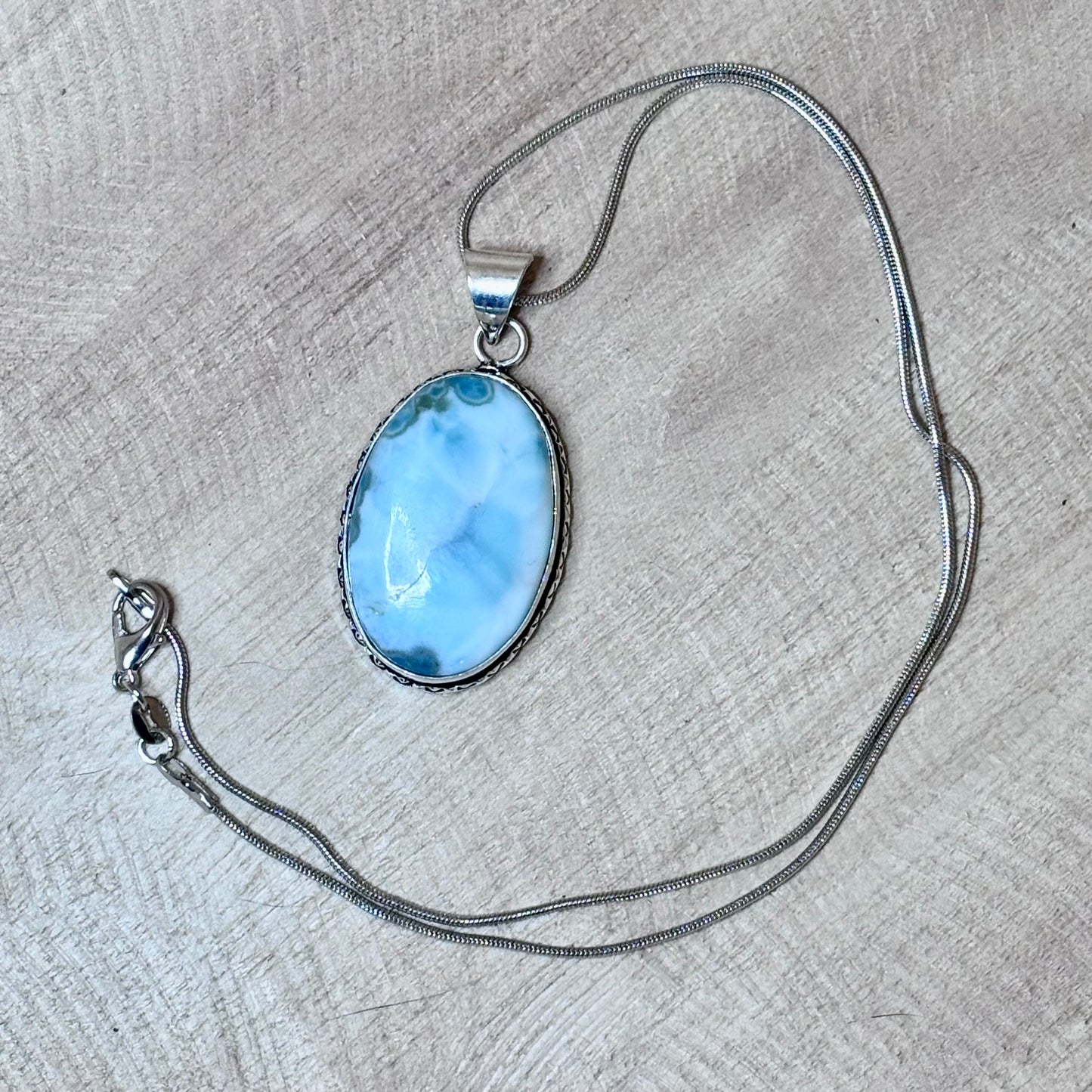 Tide Pool Pendant – Oval Larimar in Polished Silver