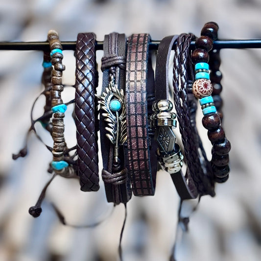 Wanderer Spirit Bracelet Set – Bold Woods & Boho Steel