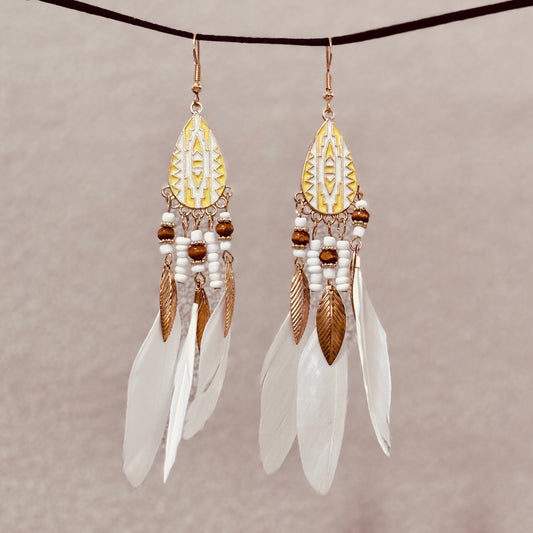 White Feather Cascade Earrings – Soft & Dreamy