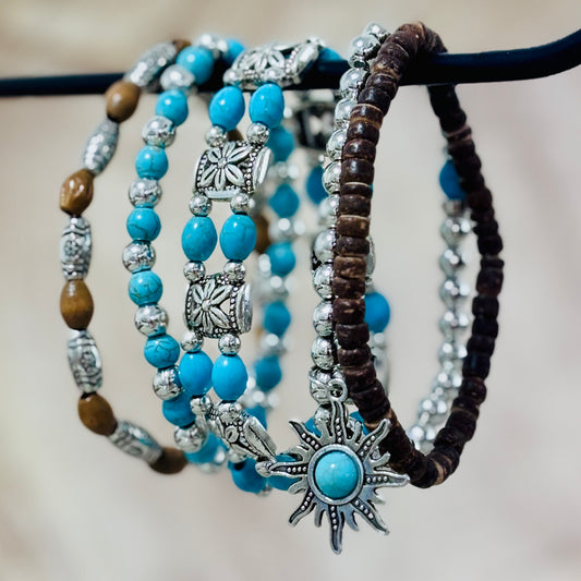Turquoise Sunburst Bracelet Stack – Radiant & Earthy