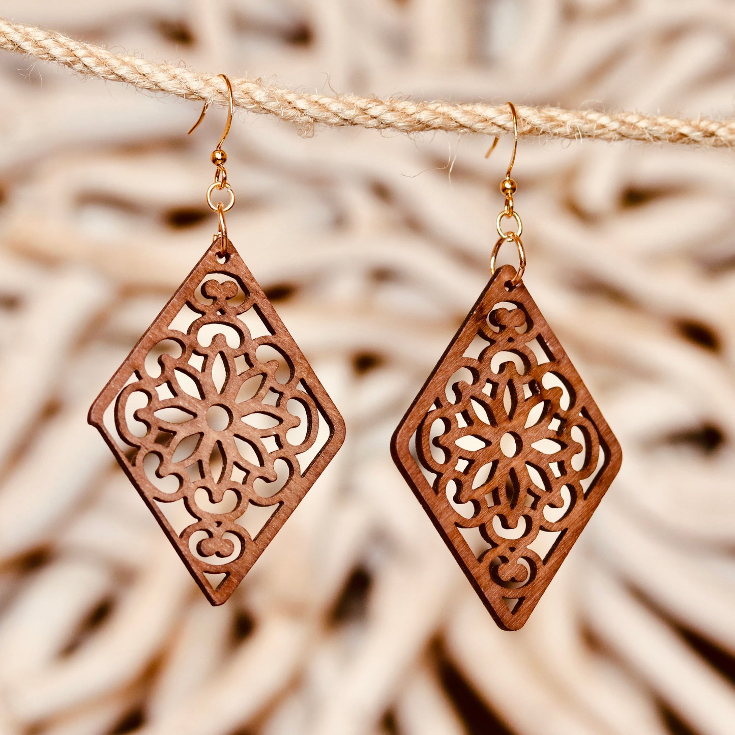 Geometric Wooden Charm Earrings – Elegant & Contemporary